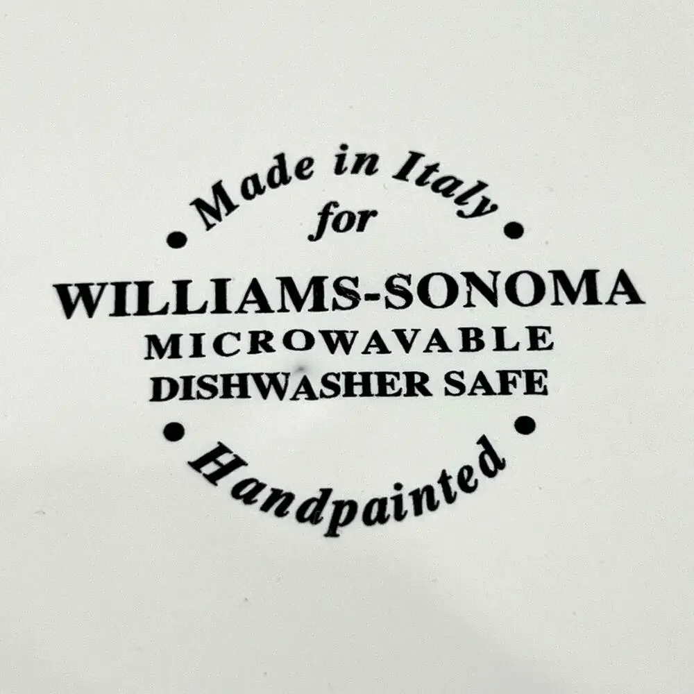2 Williams Sonoma Italy Blue and Green Stencil Hand Painted Dinner Plates 11”